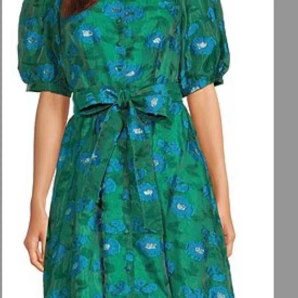 Green Floral Maxi Dress with Tie Waist - Picture 4 of 9